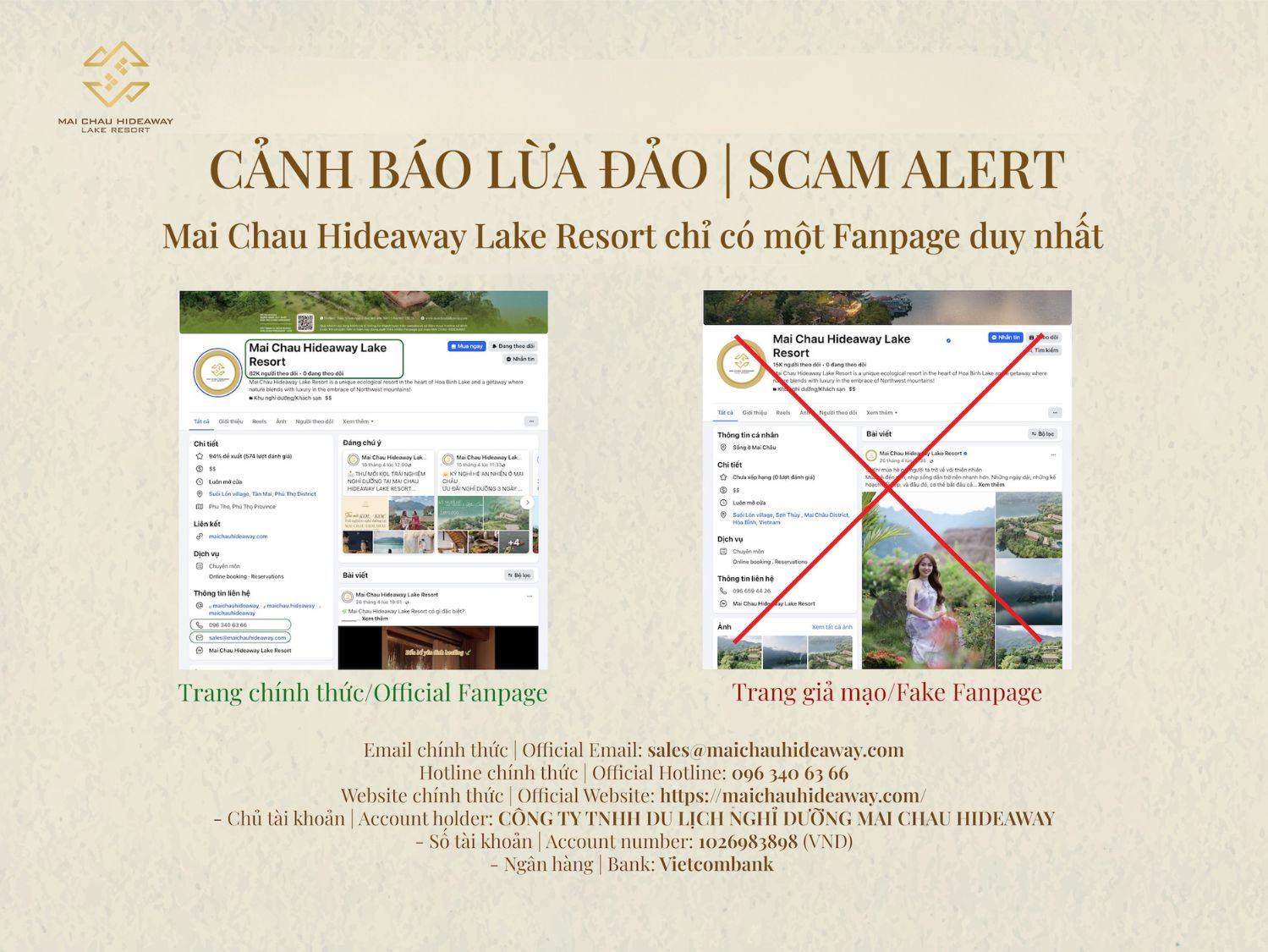 ‼️ CẢNH BÁO LỪA ĐẢO CÁC FANPAGE MẠO DANH MAI CHAU HIDEAWAY LAKE RESORT