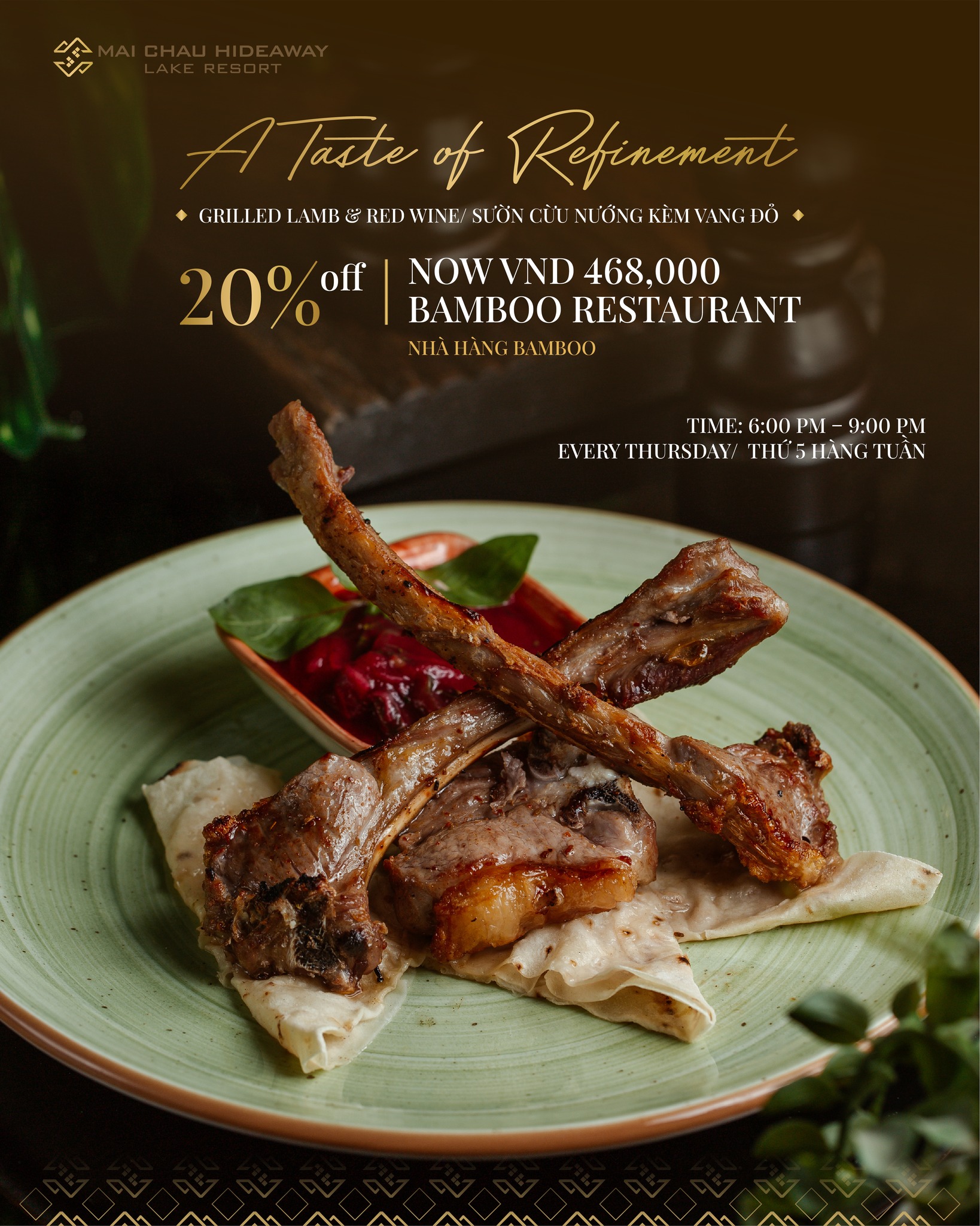 THƯỞNG THỨC SƯỜN CỪU NƯỚNG & VANG ĐỎ GIỮA MAI CHÂU HÙNG VĨ