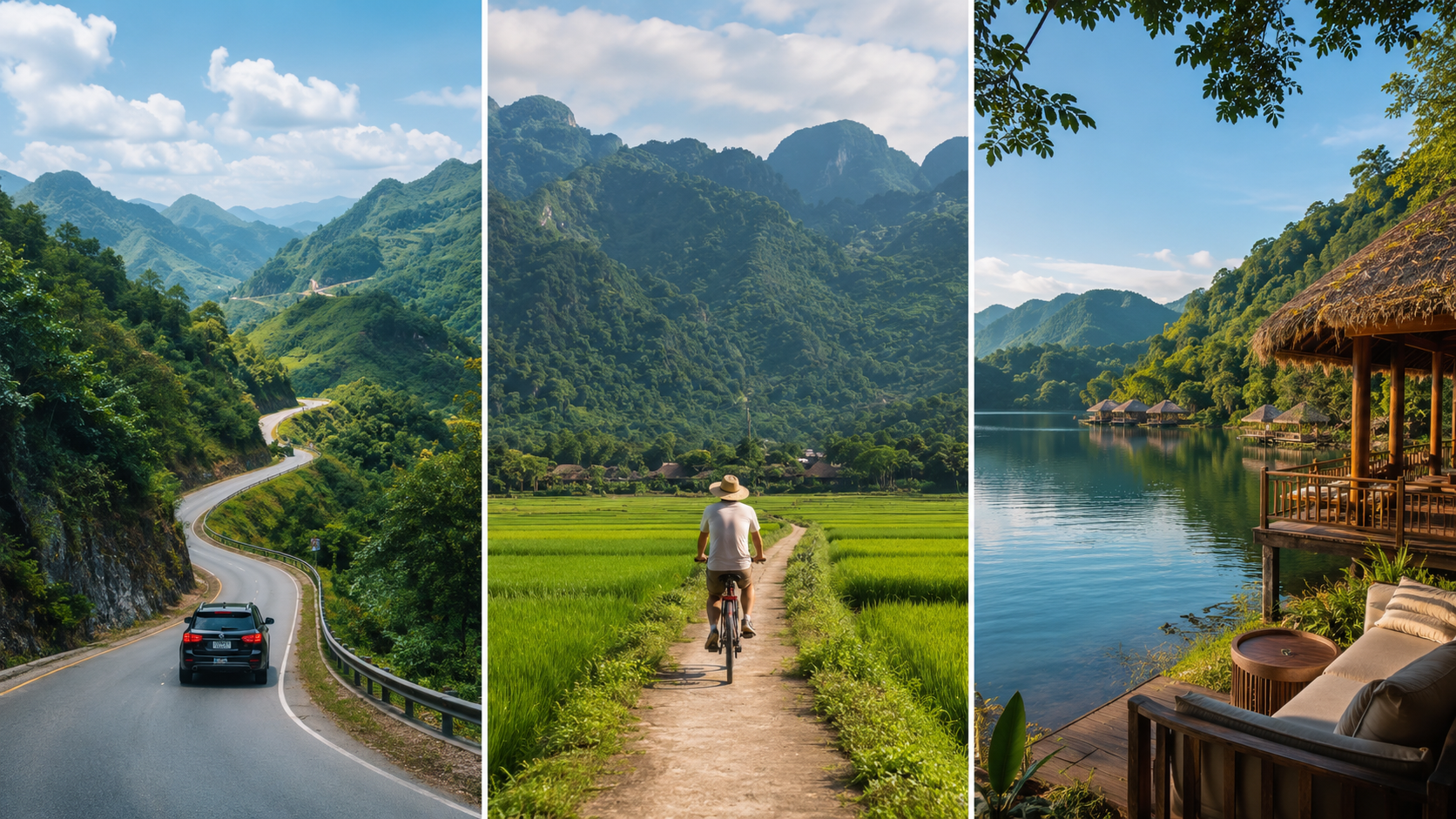 A balanced Mai Chau itinerary can combine rice terraces, village cycling and a quiet lakeside retreat (Source: Collected) A balanced Mai Chau itinerary can combine rice terraces, village cycling and a quiet lakeside retreat (Source: Collected)