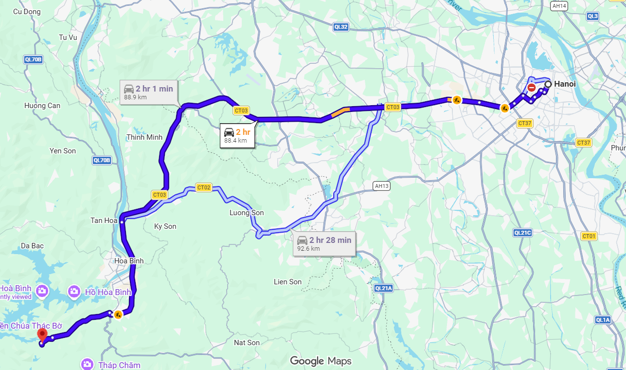 Map show from Ha Noi to Thung Nai Map show from Ha Noi to Thung Nai