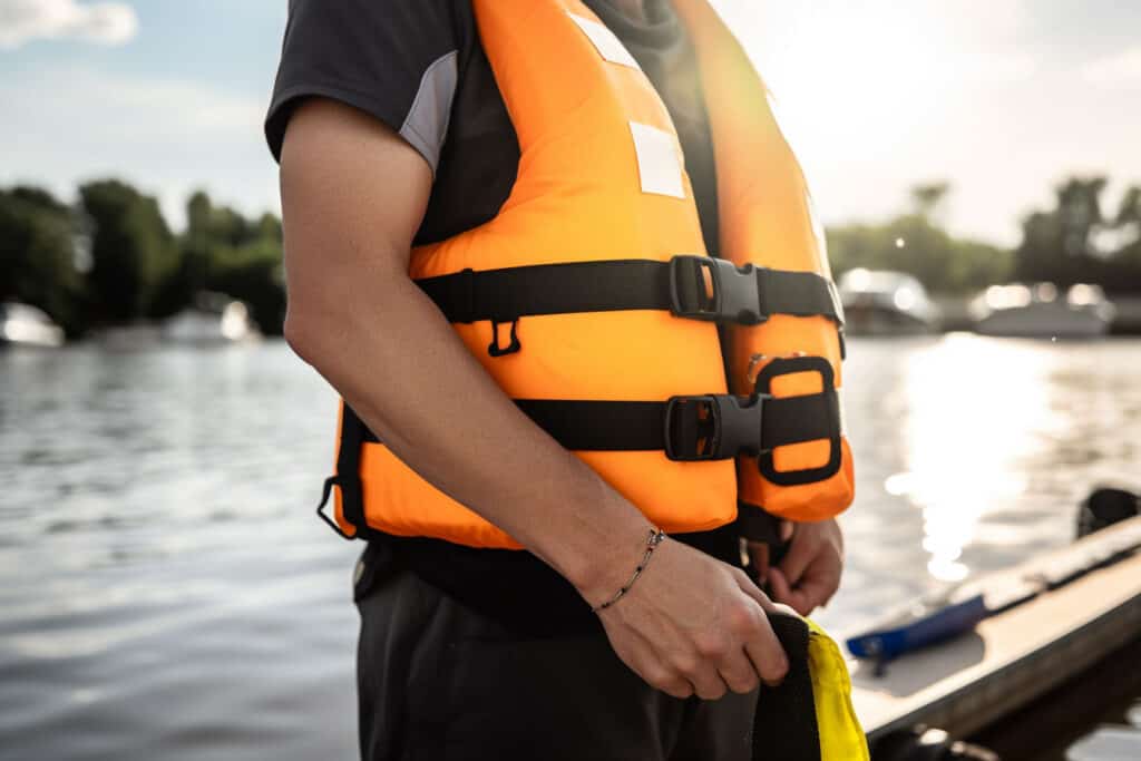 Life jacket and safety leash for lake swimming in Hoa Binh (Source: Collected) Life jacket and safety leash for lake swimming in Hoa Binh (Source: Collected)