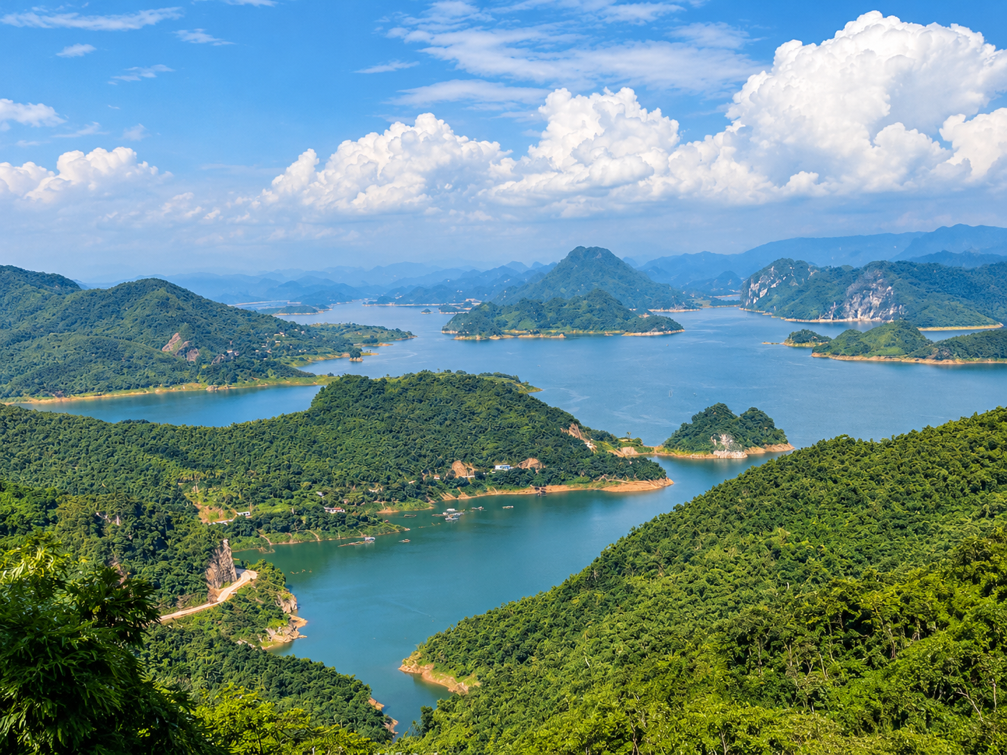 Khung cảnh non nước hữu tình với những hòn đảo nhỏ giữa lòng hồ Suối Rút Khung cảnh non nước hữu tình với những hòn đảo nhỏ giữa lòng hồ Suối Rút