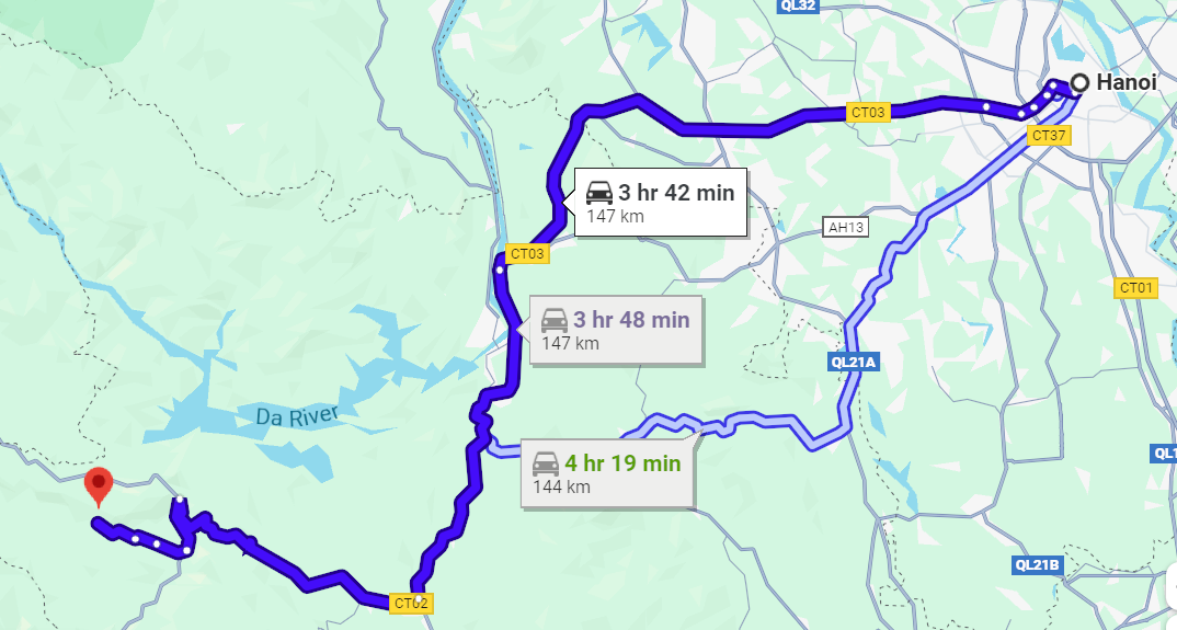 How far is it from Ha Noi to Mai Chau? (Source: Collected)