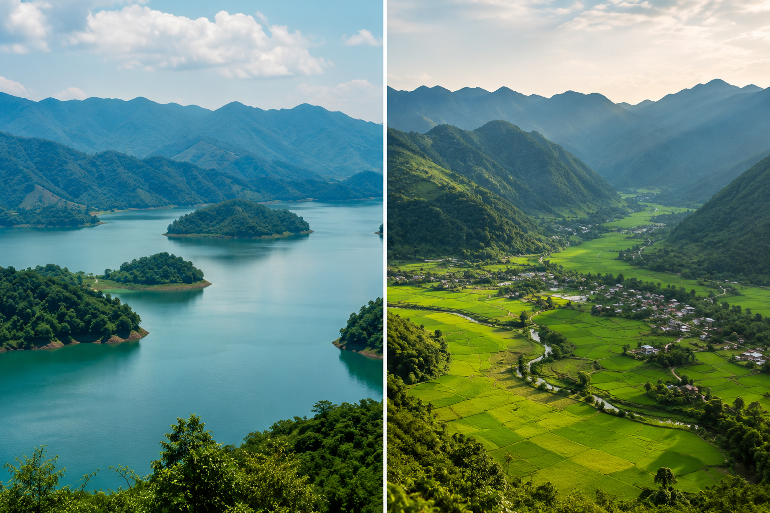Da Bac offers lake scenery, while Mai Chau is known for open valley views (Source: Collected)