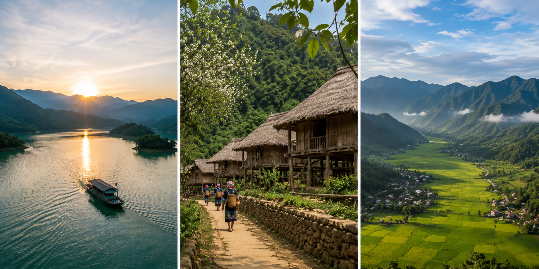 A three-day itinerary combines the lake scenery of Da Bac with the valleys of Mai Chau
