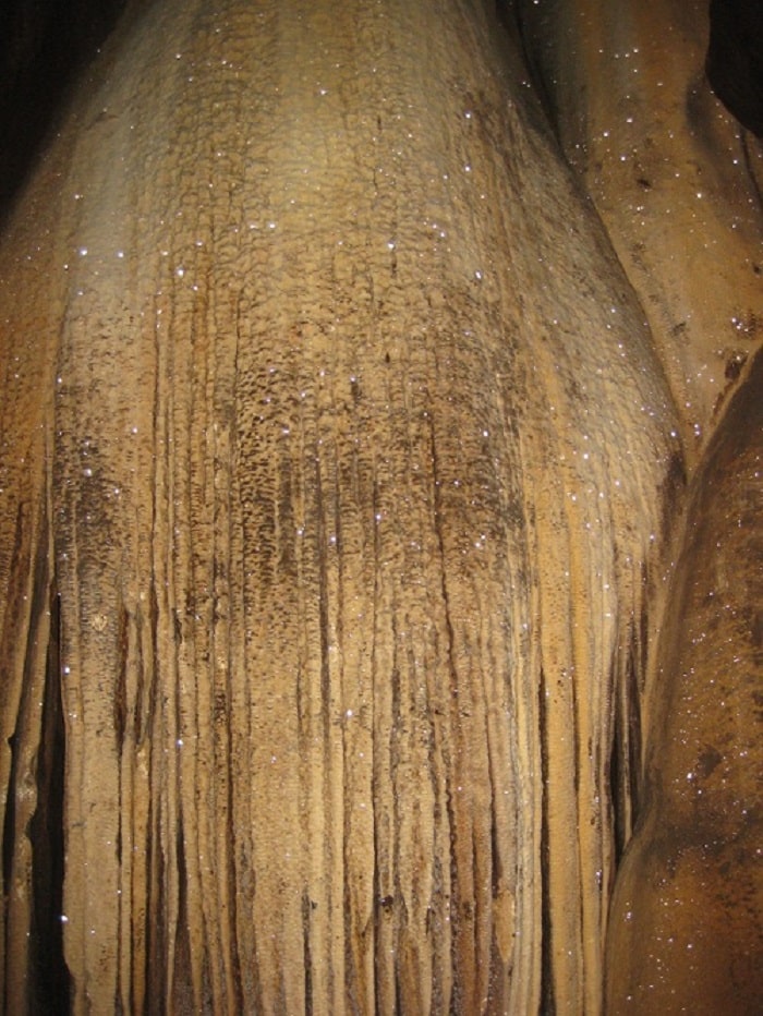 Nhũ đá có nhiều hình dạng khác nhau như cột đá nối từ trần xuống nền, những dải nhũ rủ mềm như rèm, hay các khối đá xếp tầng trông giống ruộng bậc thang