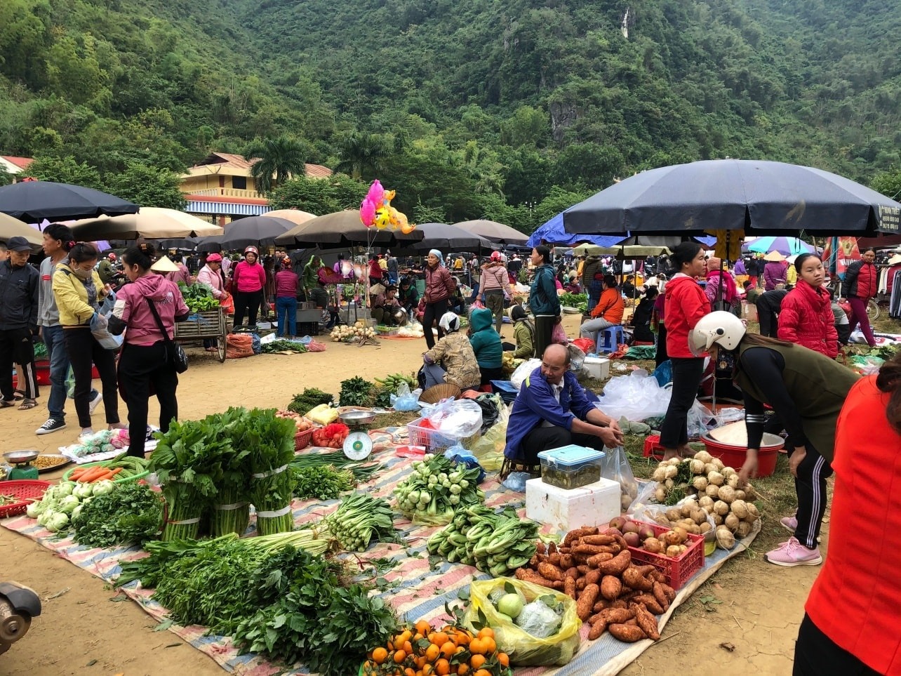 Những mặt hàng nông sản tươi ngon được bày bán ở chợ phiên Mai Châu Những mặt hàng nông sản tươi ngon được bày bán ở chợ phiên Mai Châu
